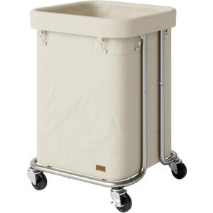 Nunsino Laundry Basket with Wheels 150L/40Gal, Rolling Laundry Hamper with Steel Fram and Removable Washing Bag,Laundry Sorter Cart for Laundry Room,Hotel,Dorm, (Cream and Silver)