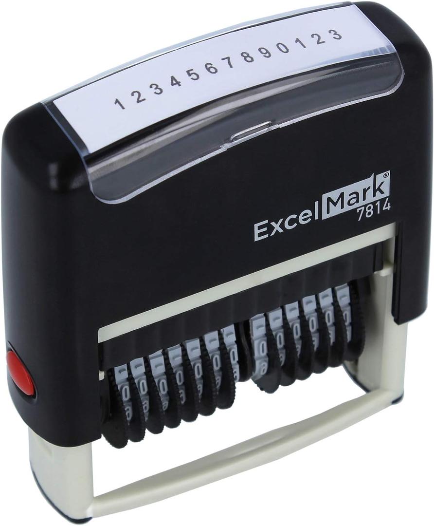 ExcelMark 13 Band Self-Inking Number Stamp - 2" x 1/4" Impression - Black Ink (7814)