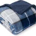 PAVILIA Blue Navy Plaid Sherpa Throw Blanket for Couch Twin, Plush Flannel Fleece, Soft Fuzzy Cabin for Sofa Bed, Warm Cozy Winter Gift, 60x80