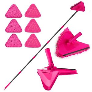JEHONN Wall Mop with Long Handle 80 inches, Upgraded 180° Collapsible Baseboard Cleaner Tool with Squeegee, Ceiling Duster with 3 Microfiber and 3 Chenille Pads for Cleaning Window, Cabinet (Rose Red)