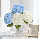MARTINE MALL 4Pcs 21in Hydrangea Artificial Flowers, Latex Real Touch Hydrangeas Lifelike Large Hydrangea Flowers for Home Decor Party Arrangements Wedding Bouquets Centerpieces (2 White & 2 Blue)