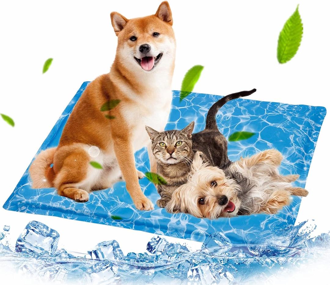 Dog Cooling Mat Pet Cooling Chill Pad Cool Blanket Water Injection Durable Cooling Dog Bed Mats for Extra Large Dogs Cats for Kennels Crates Beds Thick Foam Base (Blue)