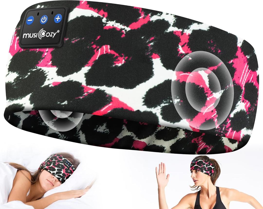 MUSICOZY Sleep Headphones Bluetooth 5.4 Headband, Wireless Earphones Music Sleep Earbuds Sleeping Eye Mask with HD Stereo Speakers for Workout Running Travel Yoga, Ideal Gifts (Black Red Lip)
