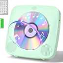 Gueray CD Player Portable with Bluetooth Wall Mountable, 1804mAh Rechargeable Battery Operated CD Music Players for Home Desk Built-in HiFi Speaker FM Radio,Gifts for Music Lovers (Green)
