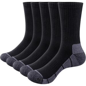 Womens Cushioned Crew Socks For Women, Moisture Wicking Casual Everyday Work Gym Golf Training Athletic Socks, 5 Pairs (6-9, Black)