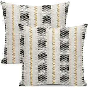 Black Pillow Covers 18x18 Inch 2 Pcs Boho Mustard Yellow Polka Dots Striped Decor Throw Pillows Modern Geometric Outdoor Farmhouse Decoration Pillowcase Linen Cushion Cover for Couch Sofa