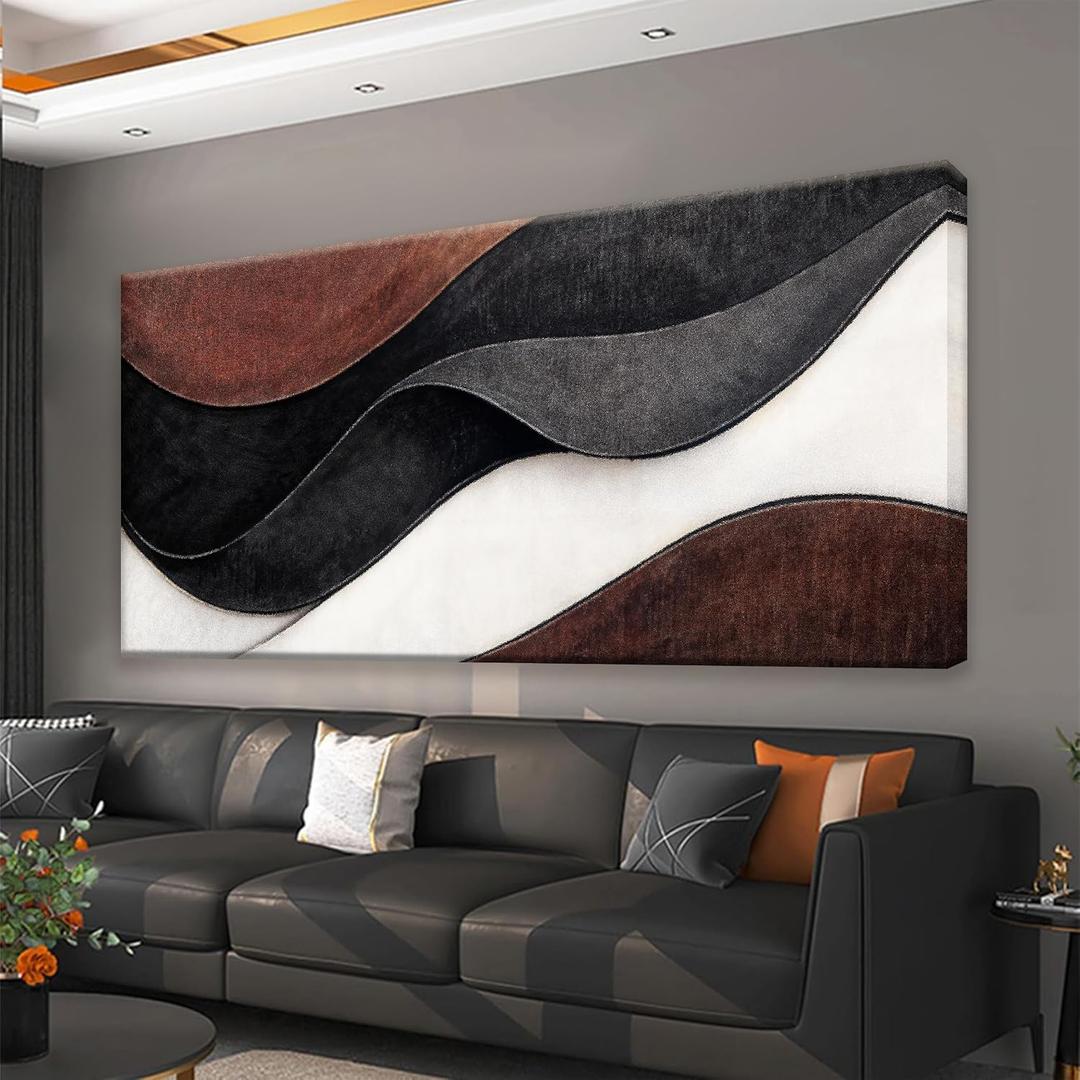 QSQ Canvas Wall Art Abstract Black And White Canvas Art Wall Decor Prints Brown Abstract Wall Decor Modern Minimalist Painting Picture For Bedroom Office Home Decoration Artwork 20" X 40"