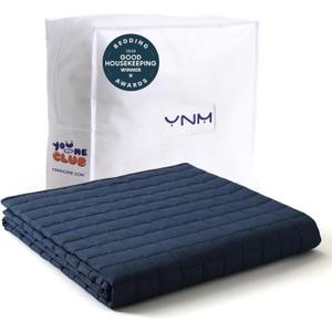 YnM Cotton King Size Weighted Blanket for Adults (88x104 Inches, 25 Pounds, Navy), Smallest Compartments with Cooling Glass Beads,Heavy Blanket for Two Persons of 140~240lbs on Queen or King Bed, Exclusive Cotton Navy