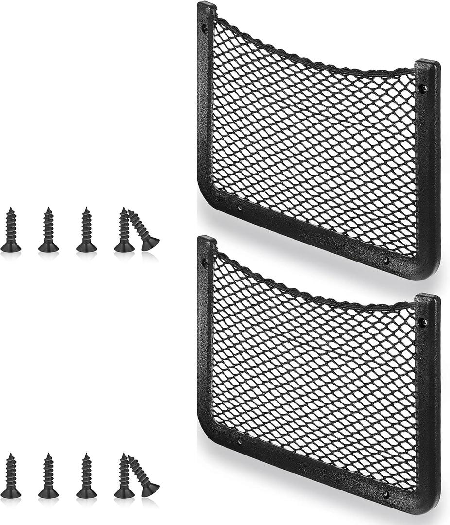 Frienda 2 Pcs ABS Plastic Frame Car Storage Net Bag Phone Car Mesh Net Holder RV Storage Boat Cargo Pocket Organizer Framed Mesh Pocket with Screws for Auto RV (12 x 8 Inch)