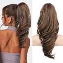 SEIKEA Ponytail Extension, 18" Wavy Claw Clip in Hair Extensions for Women, Lightweight Fluffy Synthetic Ponytail Hairpiece, Natural Soft & Easy to Wear, for Short & Medium Hair Glazed Mahogany