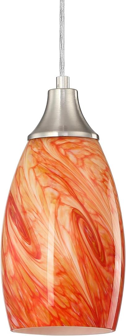 karyfine Art Glass Mini Pendant Lights Kitchen Island Marble Glass Pendant Light Shade with Brushed Nickel Finish Ceiling Hanging Lights for Kitchen Over Sink,Dining/Living Room Red Marble-1Pack