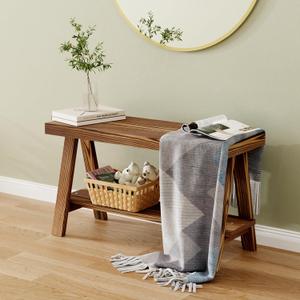 30" Farmhouse Bench, End of Bed Bench,Solid Wood Entryway Bench, Indoor Bench, Rustic Wood Bench Seat for Indoor,Entryway, Dining Room, Living Room, Hallway, end Bed and Front Door (Brown)