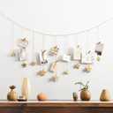 Mkono Hanging Photo Display Boho Decor Wooden Stars Garland with Metal Chains, Pictures Cards Holder with 25 Wood Clips, Wall Art for Christmas Living Room Bedroom Dorm Decor, Teen Girls Gift, Gold
