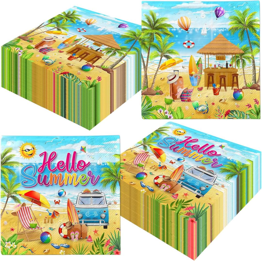 40Pcs Beach Paper Napkins Party Supplies Hello Summer Beach Theme Napkins Disposable Tropical Napkin for Hawaiian Pool Birthday Party Decorations
