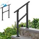 Outdoor Metal Handrails for Steps Exterior Stair Railing for Concrete Steps, Porch, Adjustable, Easy to Install, 2 Step