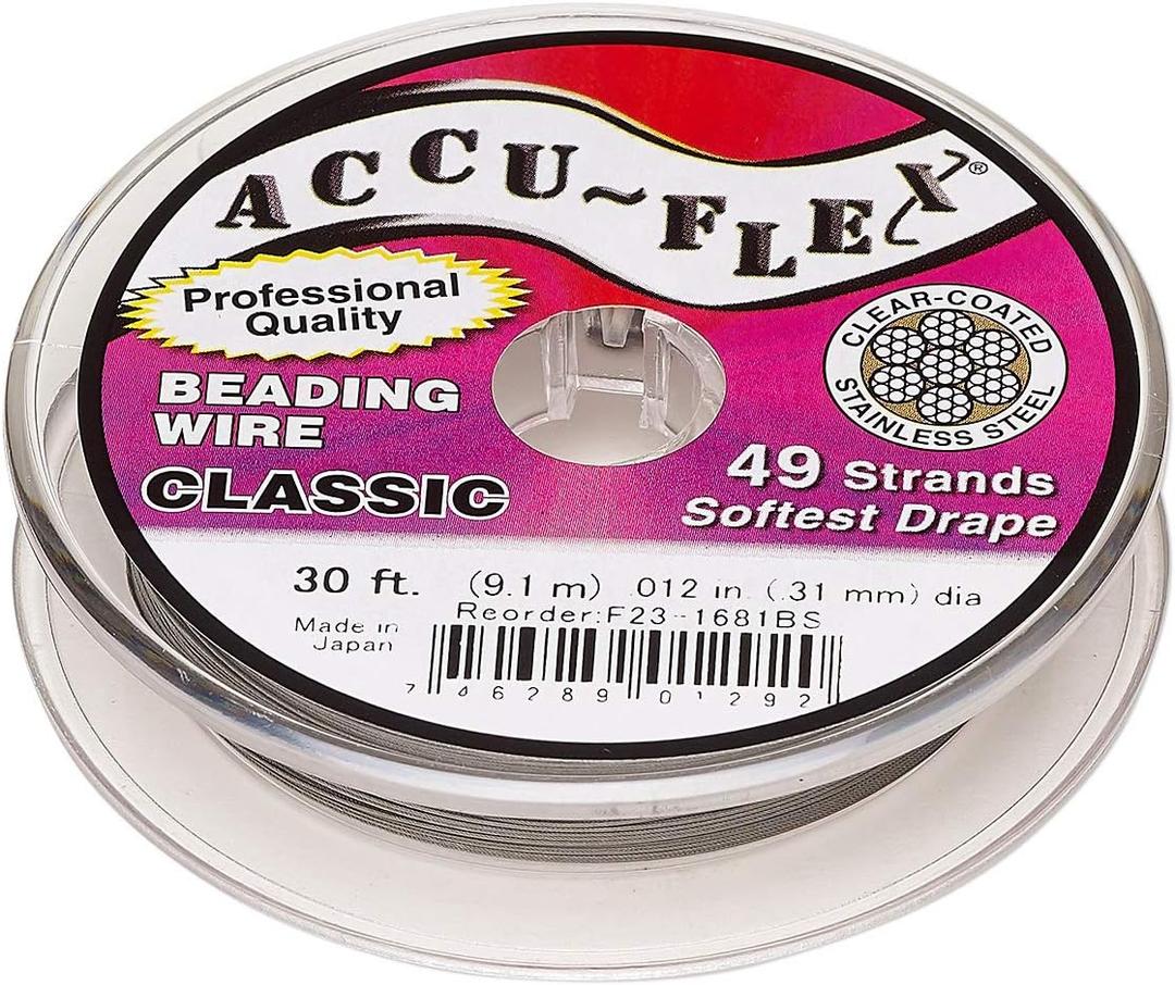 Accu-Flex Beading Wire Clear Nylon-Coated Stainless Steel 49-Strand 0.012-inch Diameter 30-Foot Spool