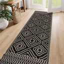 Lahome Bijou Moroccan Easy Jute Runner Rug, 2x8 Washable Hallway Kitchen Runner Black Outdoor Rug with Rubber Backing, Farmhouse Indoor Outdoor Carpet for Hallway 8ft Entryway Porch
