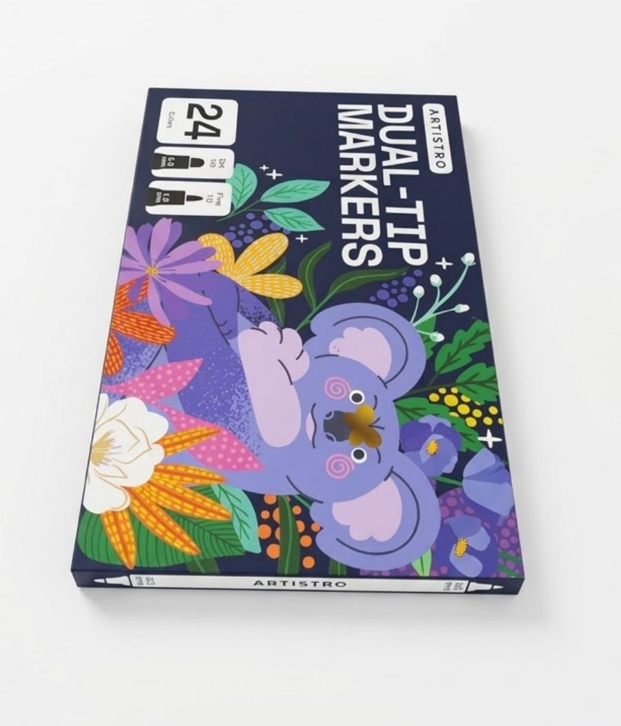 ARTISTRO 24 Acrylic Paint Markers for Rock, Fabric, Wood, Glass, Eggs - Dual-Tip Paint Pens for Coloring Books for Adults, Teens, Kids - Art & Craft Supplies - Gift Idea - Easter Basket Stuffers