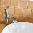 BWE Vessel Sink Faucet Waterfall Brushed Nickel with Pop Up Drain Assembly and Supply Hose Single-Handle Single Hole Bathroom Faucet Lavatory Mixer Tap Tall Body