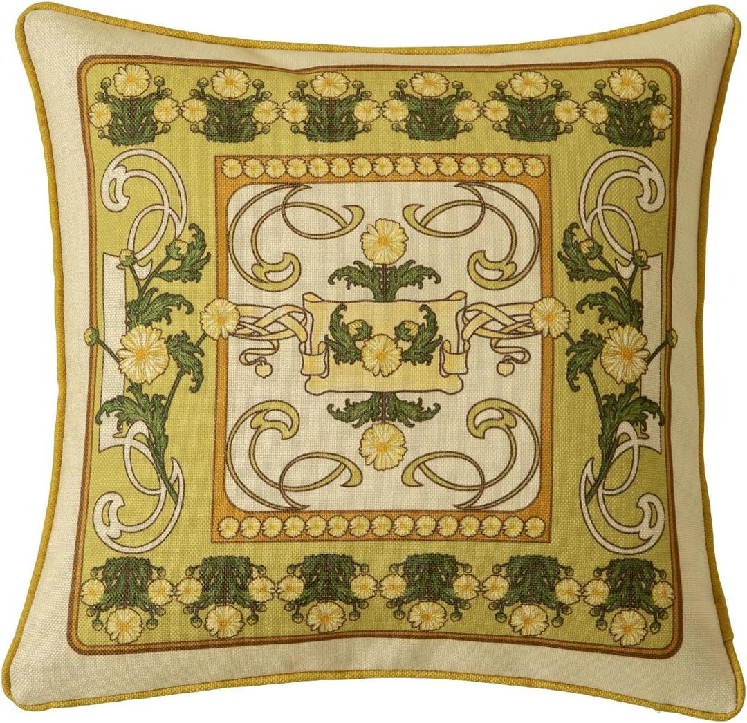 Floral Throw Pillow Covers, Olive Green Pillow Covers Euro Shams Decorative Accent Pillow 18x18 for Bed Couch Grandmillennial Home Decor, Green Daisy