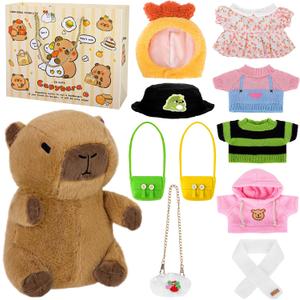 Elcoho 12 Pieces Capybara Plush with Clothes & Accessories and Gift Bag 10 inch Capybara Stuffed Animal Dress Up Dolls Plushies Birthday Gifts, Daily Cute