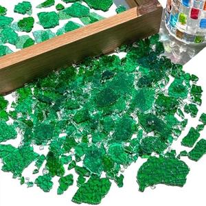 KALUCION Dark Green Glass Mosaic Tiles for Crafts Bulk, 3.5oz Ice Cracked Glass Chips for Stained Project, Home Decor
