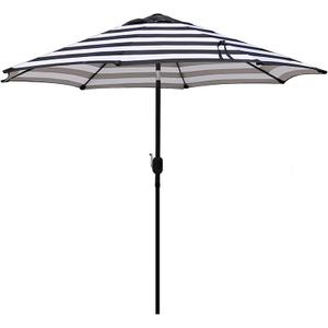 Blissun 9' Outdoor Patio Umbrella, Outdoor Table Umbrella, Yard Umbrella, Market Umbrella with 8 Sturdy Ribs, Push Button Tilt and Crank,Black & White Stripe