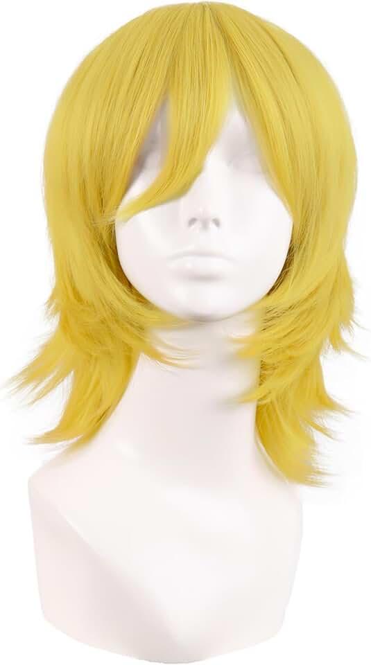 MapofBeauty 14 Inch/35 cm Short Cosplay Wolf Tail Synthetic Side Bangs Party Wig (Yellow)