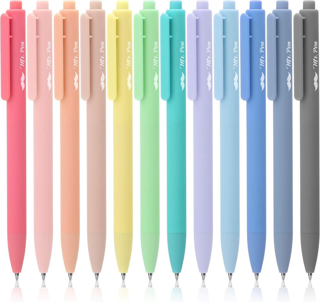 Mr. Pen- Retractable Gel Pens, 12 Pack, Colorful Ink, Fine Point 0.7mm, Fast Dry, Smooth Writing, Cute Pens for Drawing, Writing Planner and School Supplies (Assorted Colors Ink)