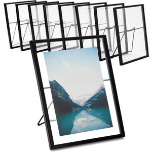 Juvale 8 Pack Black Glass Frame for Pressed Flowers, 5 x 7 Inch Photos, Floating Picture Frames (6.9 x 8.9 In)