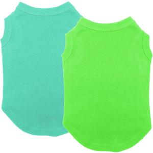 Chol&Vivi Dog T-Shirt Clothes, 2pcs Blank Dog Shirts Cotton Clothes Sleeveless Fit for Small to Extra Large Size, Pet Tank Top for All Breeds, Soft and Breathable, Light Blue and Green, Small