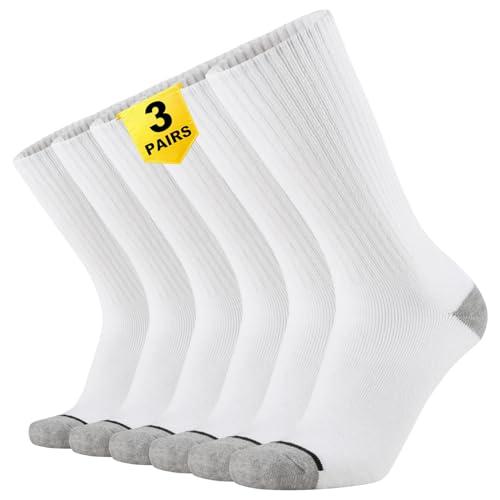 ONKE Max Full Cushion Crew Socks for Work Athletic Sports Training Heavy Duty Boot Soft Durable Moisture Wicking Odor Control(White XL 3P), Dirty