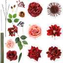 Floweroyal Artificial Flowers Combo Burgundy Flowers Mix Silk Flowers Dahlia Roses with Stems for DIY Wedding Bridal Bouquets, Baby Shower, Floral Arrangement, Table Centerpieces, Home Decorations.