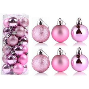 YYCRAFT 24ct Christmas Ball Ornaments 3CM for Xmas Tree Christmas Decorations Shatterproof Hooks Included (Pink, XS)