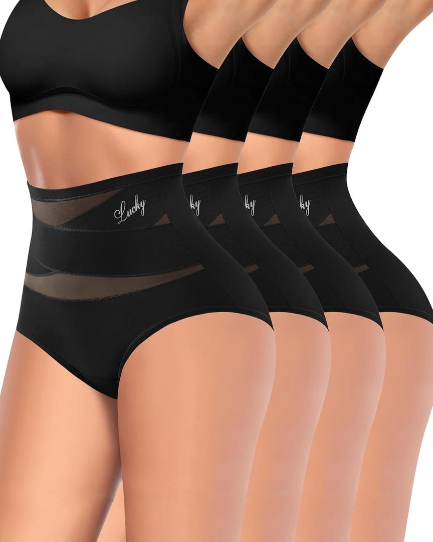 Women's High Waisted Underwear Postpartum Stretch Full Coverage Breathable Briefs 4 Packs Panties (3X-Large, Black)