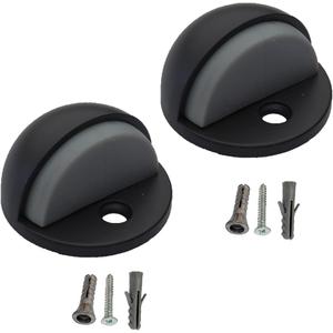 QCAA Low Dome Floor Door Stop, H 25.4 x Diameter 44.5mm, Zinc Die Cast, Matte Black, 2 Pack, Made in Taiwan