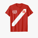 Peru Red Shirt Peruvian Flag Escudo Retro Soccer Peru T-Shirt, Size: Kids -S