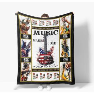 Guitar Throw Blanket Music Soft Warm Cozy Blankets Fuzzy Plush Guitar Fleece Blanket for Couch Bed Sofa Home Decor 40''X50''
