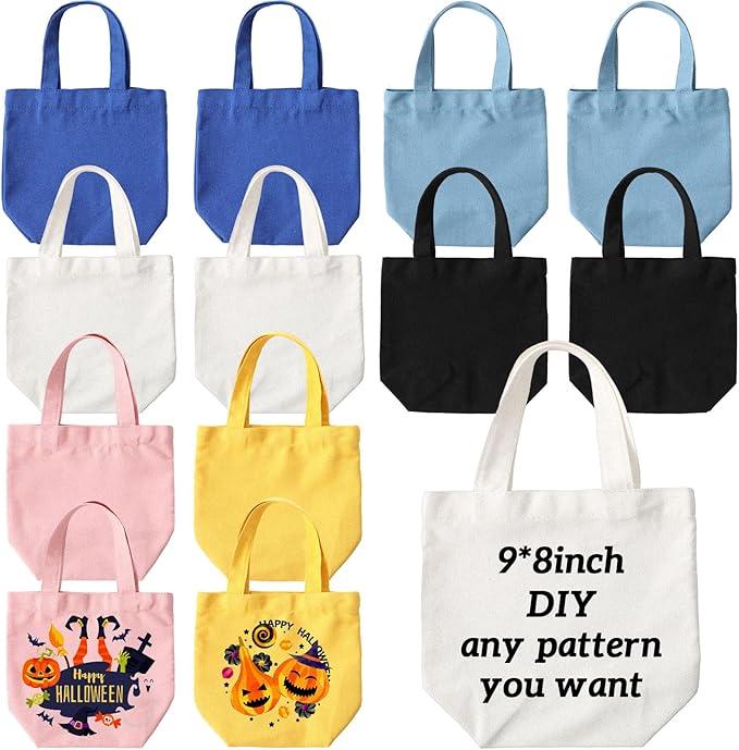 Amylove 24 Pcs Mini Tote Bag Sublimation Blank Canvas Tote Bags Reusable Grocery Luggage DIY Sack Goody for Party Even (8.5 x 8 Inch,White with Vibrant Color)