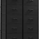 Sweetcrispy Dresser, Tall Dresser for Bedroom, Drawer Dresser Organizer Storage Drawers with 10 Drawers, Chest of Drawers with Fabric Bin, Steel Frame, Wood Top for Bedroom, Closet, Entryway (31.5"D x 11.8"W x 45.7"H (10 Drawers), Black)