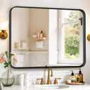 Bathroom Mirror 40x30 Inch Black Metal Frame Rectangle Vanity Mirror with Rounded Corners, Modern Wall Mounted Anti-Rust Mirror for Farmhouse, Restroom, Entryway, Horizontal or Vertical Hanging