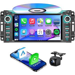 Car Stereo Radio DVD CD for Jeep Wrangler JK Compass Patriot Grand Cherokee Liberty/Dodge Caliber Journey Avenger Ram 1500 /Chrysler Sebring Wireless CarPlay Android Auto GPS Bluetooth AM/FM SWC