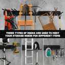 11Pcs Garage Wall Mount Tool Storage Rack - Adjustable Garden Tool Storage Hooks, Heavy Duty Utility Shed Organization Rack for Hanging Rake, Broom, Mower, Snowboard and Other Yard Tool