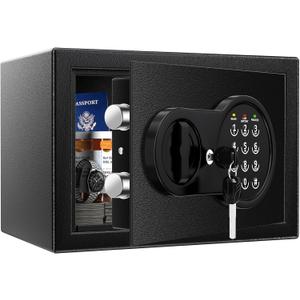 Mitlvge Safe Box with Fireproof Waterproof Bag, Home Safe with Keys & Pass Code & Wall Mount Kits, Money Safe with Smart Alert System for Money, Jewelry, and Documents, 0.5 Cu ft