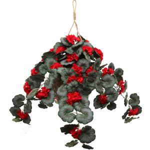 25" Hanging Geranium Basket  Red Artificial Flowers with Lush Greenery  UV Resistant Silk Floral Hanging Plant for Indoor & Outdoor Porch, Patio, Garden & Home Dcor