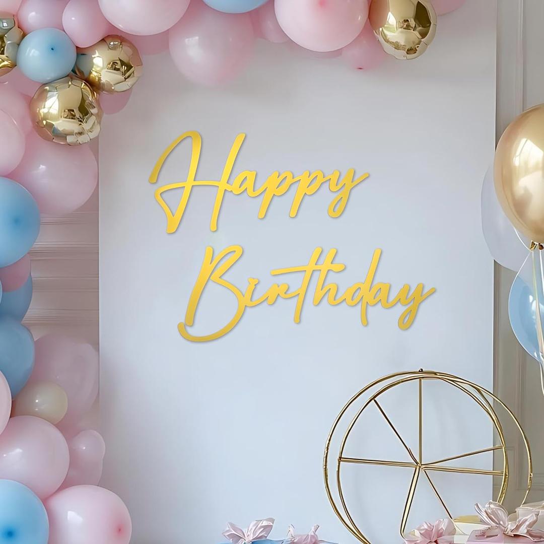 Gold Happy Birthday Sign for Backdrop Reusable Metal Sign for Birthday Party Backdrop Decorations
