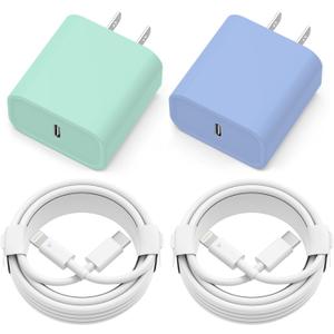 iPhone Charger Fast Charging, 2 Pack 20W USB C Wall Charger Block with 2 Pack MFi Certified 6FT Type C to Lightning Cables for iPhone 14 13 12 11 Pro Max XR XS X, iPad,AirPods Pro (Green+Blue)