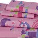 Luxury Home Collection 7 Piece Full Size Comforter Set for Girls/ Teens Unicorn Castle Rainbow Clouds Moon Shining Stars Lavender Pink Blue Yellow (Full Comforter)