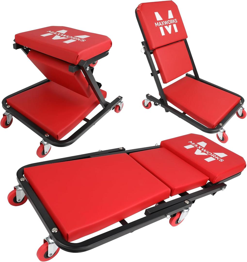 MaxWorks 3-in-1 Rolling Garage Creeper Seat, 36 Inch Z Stool with 6 Wheels, 300 lbs Capacity, Adjustable Folding Mechanic Chair for Auto Repair, Automotive Tools (51247), 36.22 x 16.14 x 5.71 inches