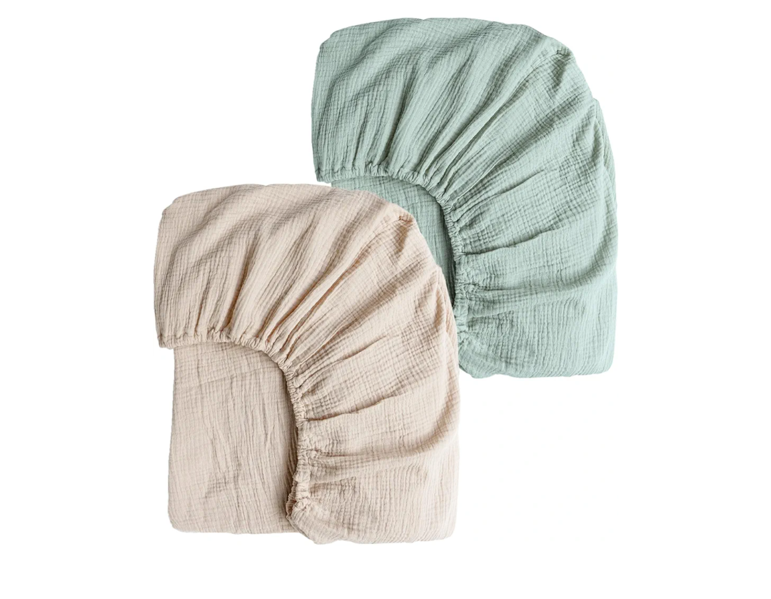 Konssy Muslin Crib Sheets for Girl Boy, 2 PCS Soft and Breathable Cotton Baby Sheets for Standard Crib Mattress, 52"x 28" (Green, Cream)